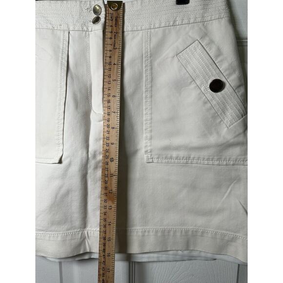 Ann Taylor LOFT Pencil Pleated Skirt Cream White Size10 Front Zip Buttons Pocket - Picture 3 of 8
